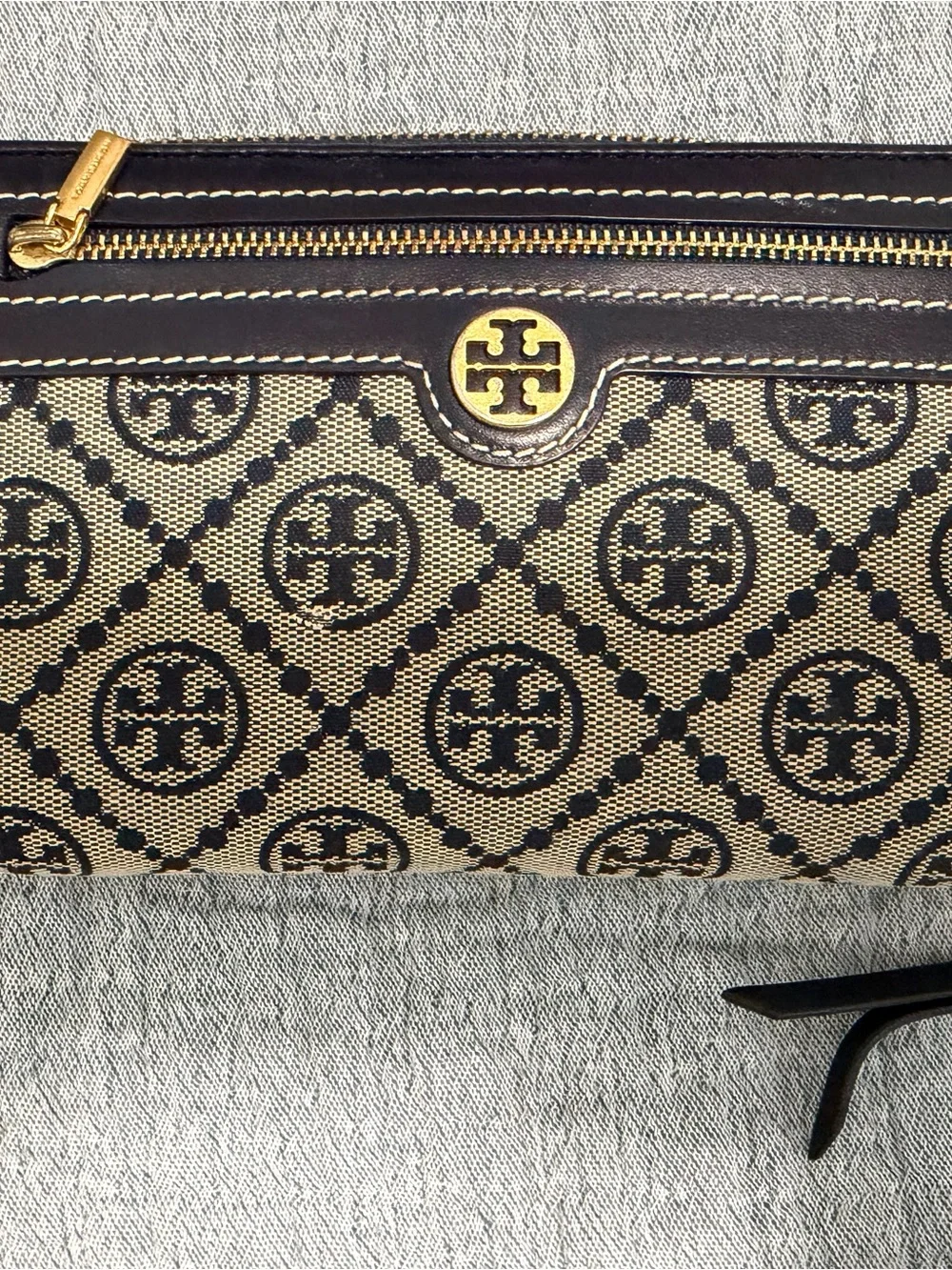 Tory Burch Brown Logo-Print Canvas Crossbody with Gold Hardware